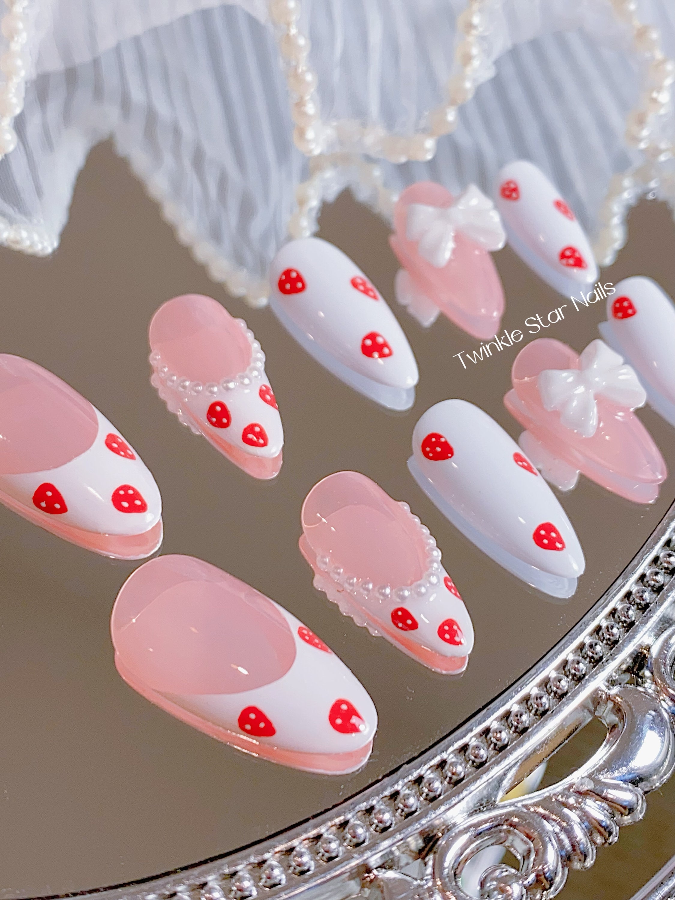 Sanrio Cinnamoroll Pink and White Coquette French Tip Press on Nails With  Charms 