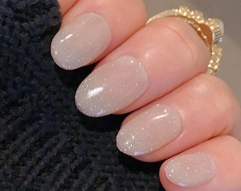 Beige Fine Glitter /Salon Quality Nails / Durable Nails / Reusable Nails / DIY Nails At Home / Glue On The Nails / Summer Nails / Ipz81