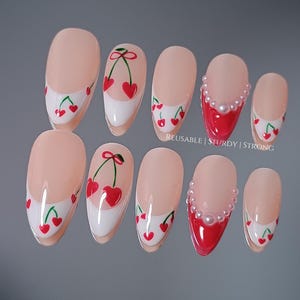Sweet Cherry Kiss | Durable Handmade Nails | Summer Nails | Elegant Nails | Rich and Glossy Gel Finish |xh523 Bild 1