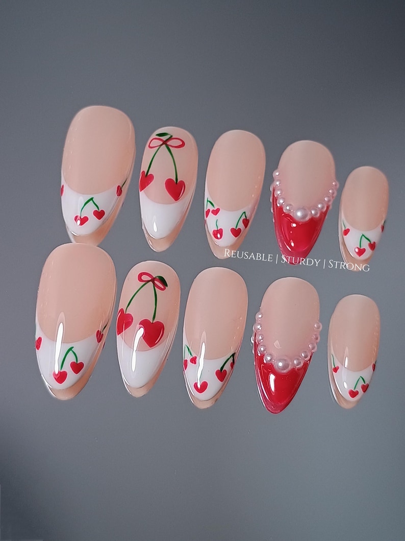 Sweet Cherry Kiss | Durable Handmade Nails | Summer Nails | Elegant Nails | Rich and Glossy Gel Finish |xh523 Bild 1