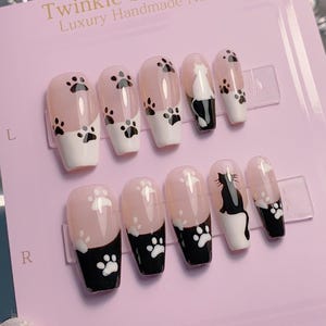 Black Cat Moonlight / High Quality Nails / Strong Gel Nails / Reusable Nails / 3min to apply at home!