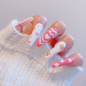 Hand-painted Beautiful Barbie Vibes Inspired Press On Nails | Barbiecore Nails | Hot Pink Nails | Long Nails | Well Handmade Nails | xlm2901