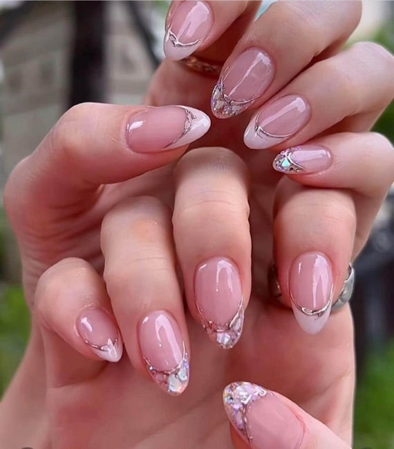 Elegant Natural Seashell Tips | Acrylic Nails, Reusable Fake Nails, Custom Nails, Handmade Nails, Flower Nails， XM530