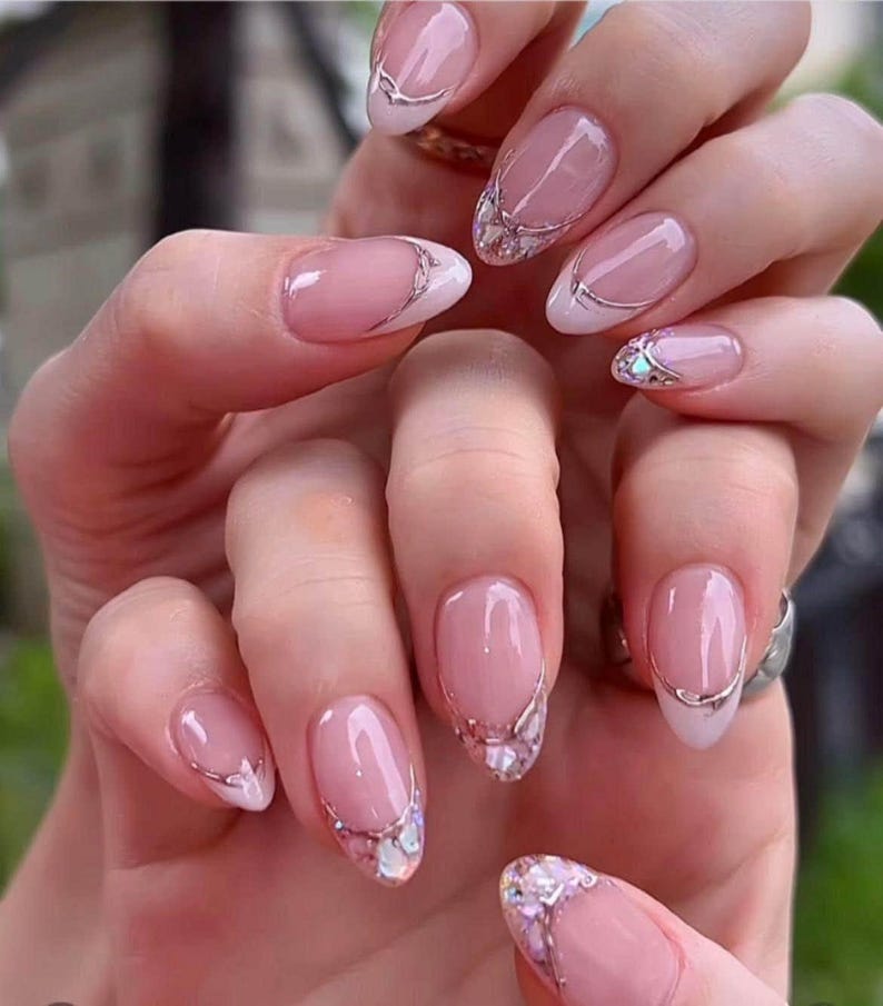 Elegant Natural Seashell Tips | Acrylic Nails, Reusable Fake Nails, Custom Nails, Handmade Nails, Flower Nails， XM530 image 1