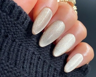 Glazed Champagne (Cat Eye Effect) | Premium Nails | Essential Nails | Reusable Nails | Glue On The Nails | Salon Quality Nails | Ipz34