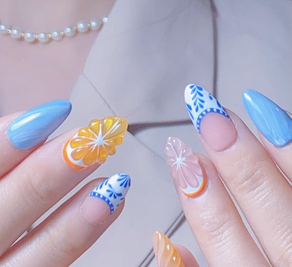 Citrus Got Real Fun Nails Summer Nails Faux Nails Premium Nails Reusable Nails Gel Nails Salon Quality Nails xlm1265
