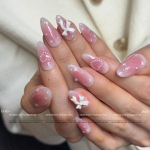 Blushed Pink Princess Press On Nails | Inspo Nails | Premium Nails | Pink Nails | Handmade Nails | Gift Shop | Beautifully Handmade Nails image 4