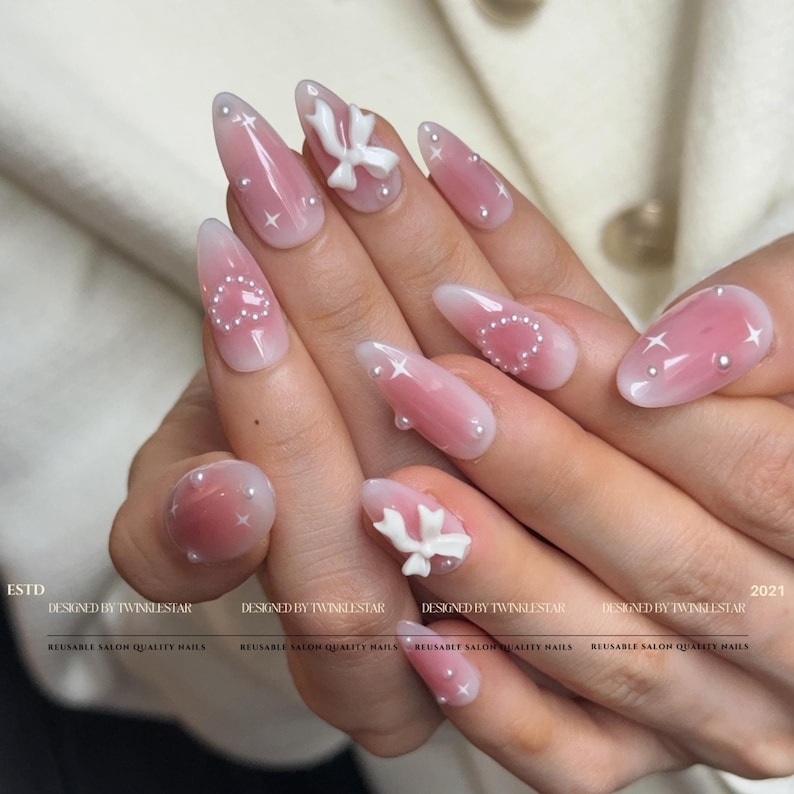 Blushed Pink Princess Press On Nails | Inspo Nails | Premium Nails | Pink Nails | Handmade Nails | Gift Shop | Beautifully Handmade Nails image 4
