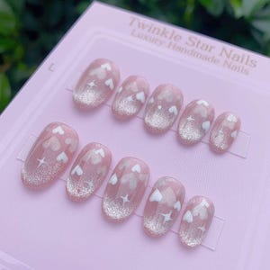 NEW NEW! | Reflective Cat Eye Little Heart Press On Nails | Short Nails | Gel Nails | Heart Nails | Cat Eye Nails | lmz142 image 3