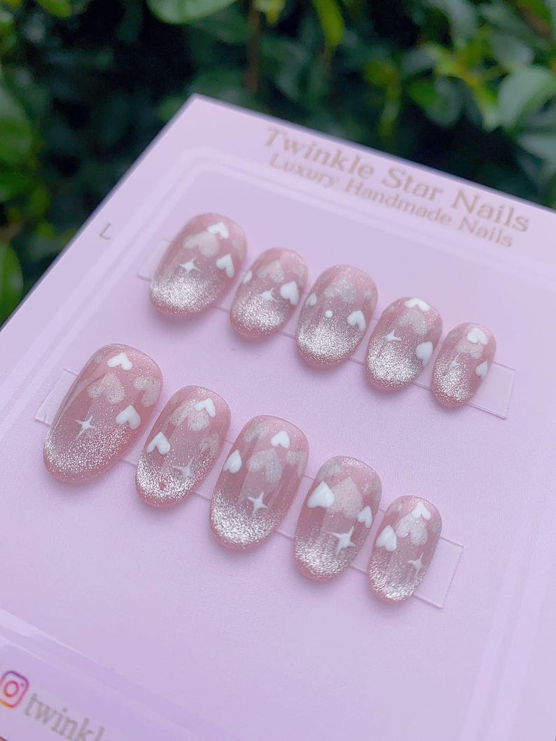 NEW NEW! | Reflective Cat Eye Little Heart Press On Nails | Short Nails | Gel Nails | Heart Nails | Cat Eye Nails | lmz142 image 3