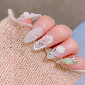 Valley Of The Roses Press On Nails | Beautiful Nails | Almond Nails | Gel Nails | Beautifully Handmade Nails | imz2346