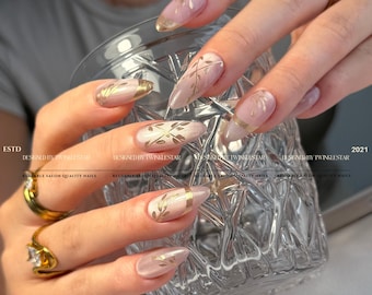 Pink Cat Eye Autumn Elegance | Holiday Press Ons | Premium Nails | Nail Art | Handmade Nails | Salon Quality Nails