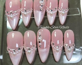 Custom Design No.126 Press On Nails | Ins Nails | Pretty Nails | Premium Nails | 3min to apply at home | Salon Quality Nails