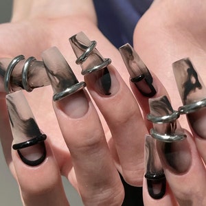 Luxury Matte Metal Silver Press On Nails | Cool Nails | Holiday Nails | Chrome Nails | High Quality Nails | xyz189