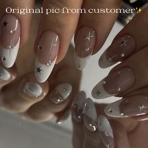 Custom Design No.33 Press On Nails | White French Y2K Nails | Premium Nails | Gel Nails | Glue On The Nails