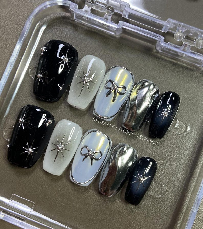 Icy Celestial Cosmic Dreams | Reusable Sturdy Strong Gel Fake Acrylic Nails | Short Long Press On Nails | Salon Quality Nails| image 4