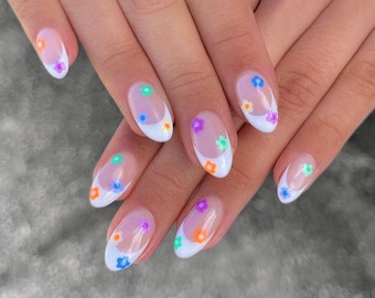 Love The Summer / tiny flower nails / colorful nails / handmade press on nails / casual nails / faux nails / salon quality nails at home