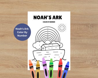 Noah's Ark Color by Number Printable | Bible Story Rainbow Coloring Page (PDF Download)