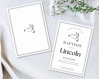 Editable Boy Baptism Invitation, Black White Minimalist Christening Template (Digital Download)