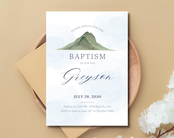 Editable Baptism Invitation Template, Faith Can Move Mountains, Boy Christening Invite, Religious Ceremony Canva