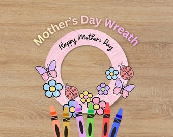 Mother's Day Wreath Craft, Kids Coloring Activity, Preschool Keepsake (PDF Download)