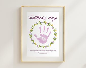 Christian Mother's Day Handprint Craft, Faith Hope Love Bible Verse Keepsake (Digital Download)
