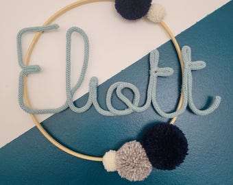 Knitted name wreath with pom-poms / Knitted name / Knitted name /