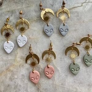 Alien Moon Sun Earrings | Polymer Clay Earring | Statement Earrings | Clay Jewelry | Boho Earring