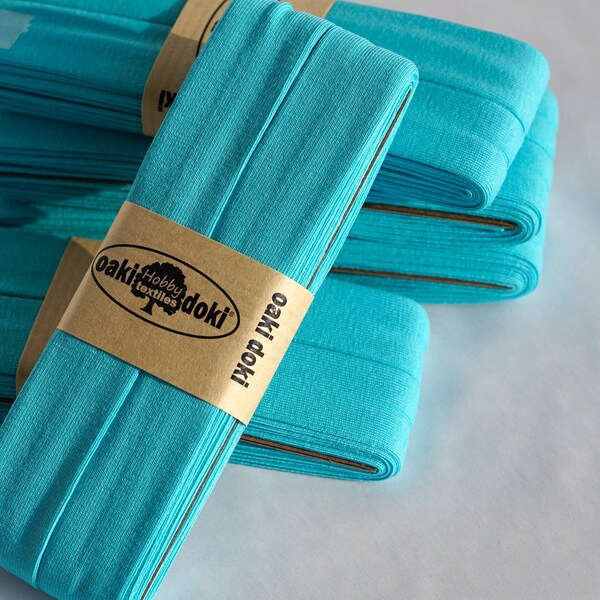 Turquoise Blue Stretch Jersey Bias Tape, 3 meters, double fold, oeko tex, Bias Binding Tape