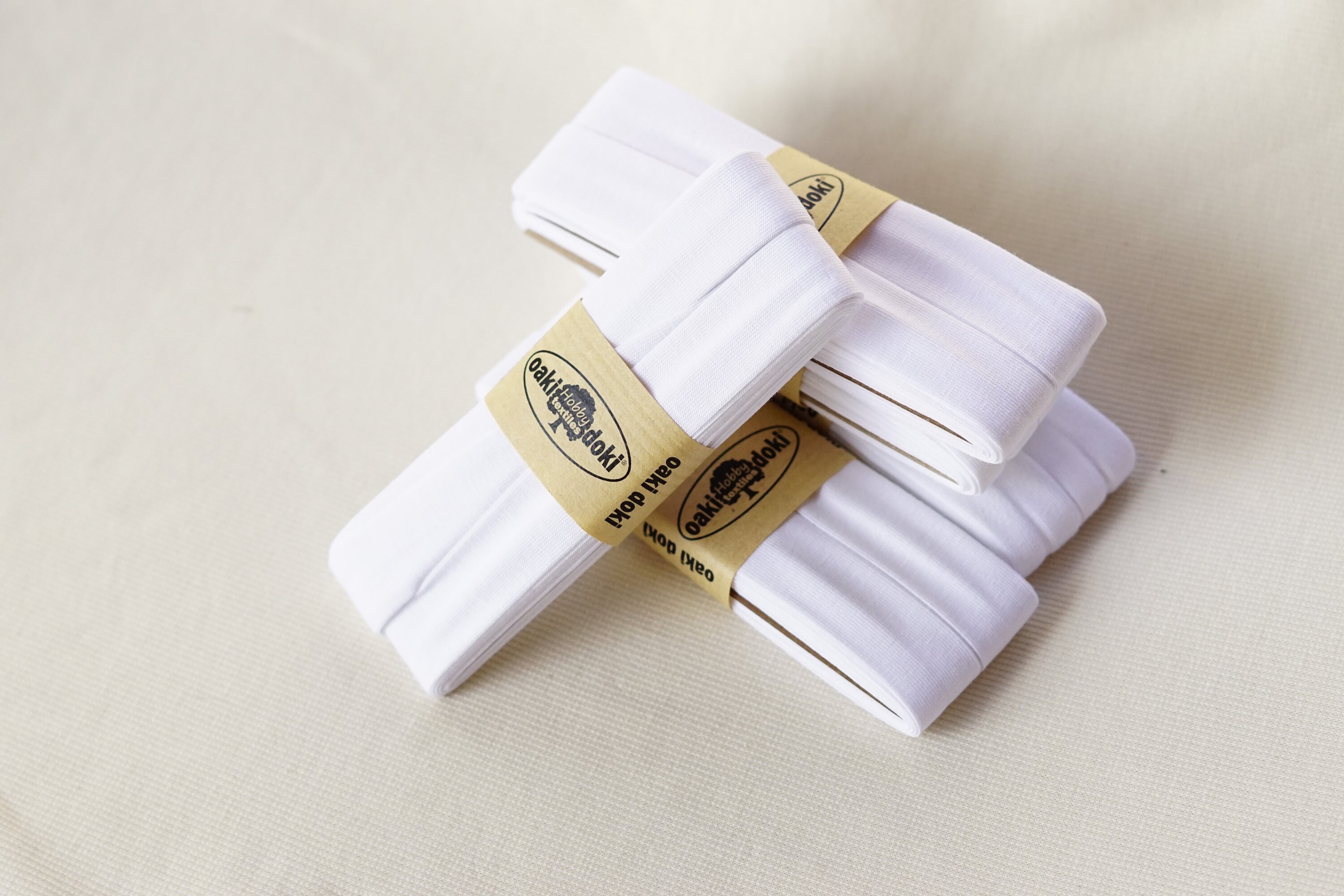 White 3 YDS 20mm Wide, Stretch Jersey Bias Tape, Double Fold, Oakidoki Oekotex, Bias Binding