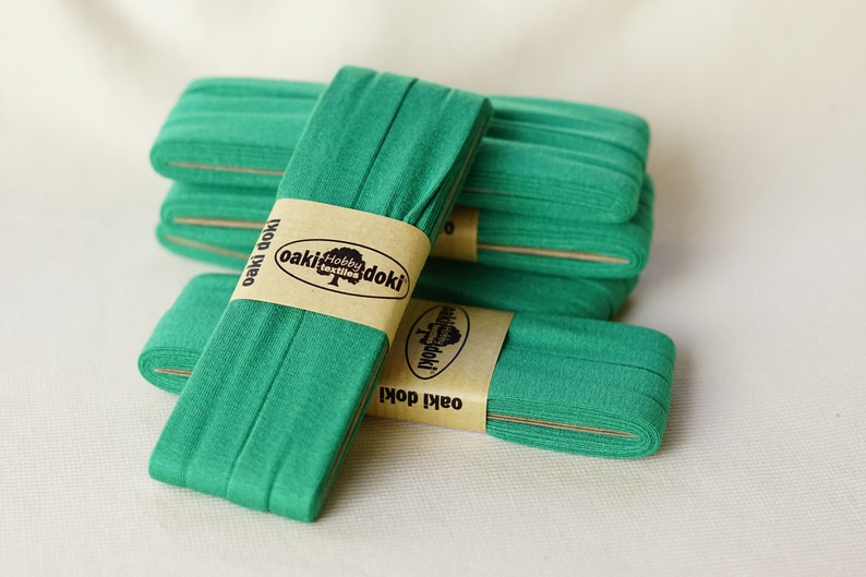 3 YDS Stretch Jersey Bias Tape, 20mm Double Fold Kermit Green, Oakidoki, Bias Binding Tape Etsy