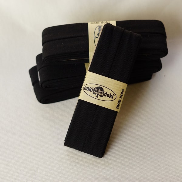 3 YDS - Stretch Jersey Bias Tape, Black, Double folded, 3 meters, Oeko-Tex OakiDoki, Bias Binding Tape