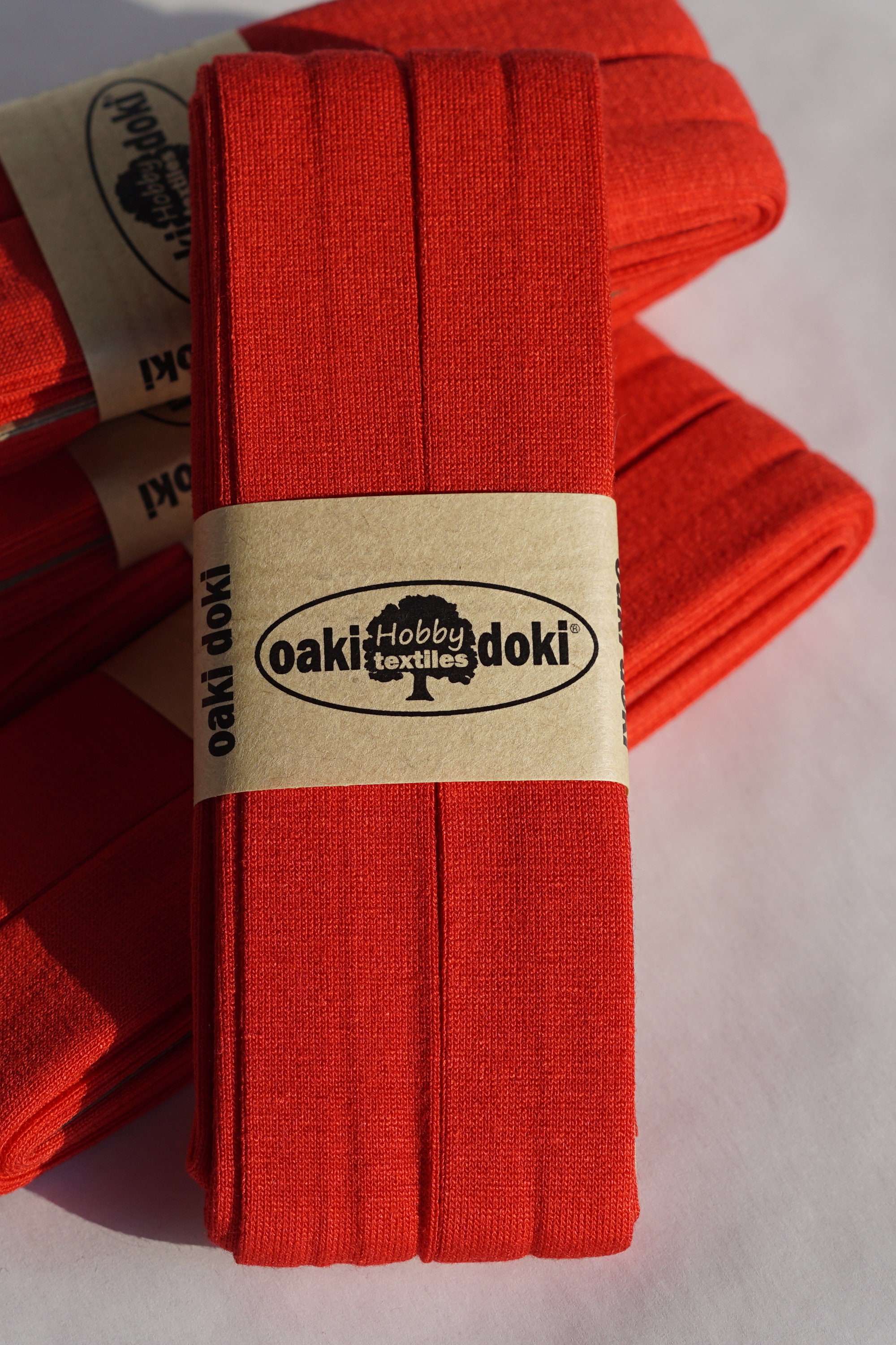 Bright Red Stretch Jersey Bias Tape, 3 Meters, Doublefold, Oeko Tex Certified, Bias Binding