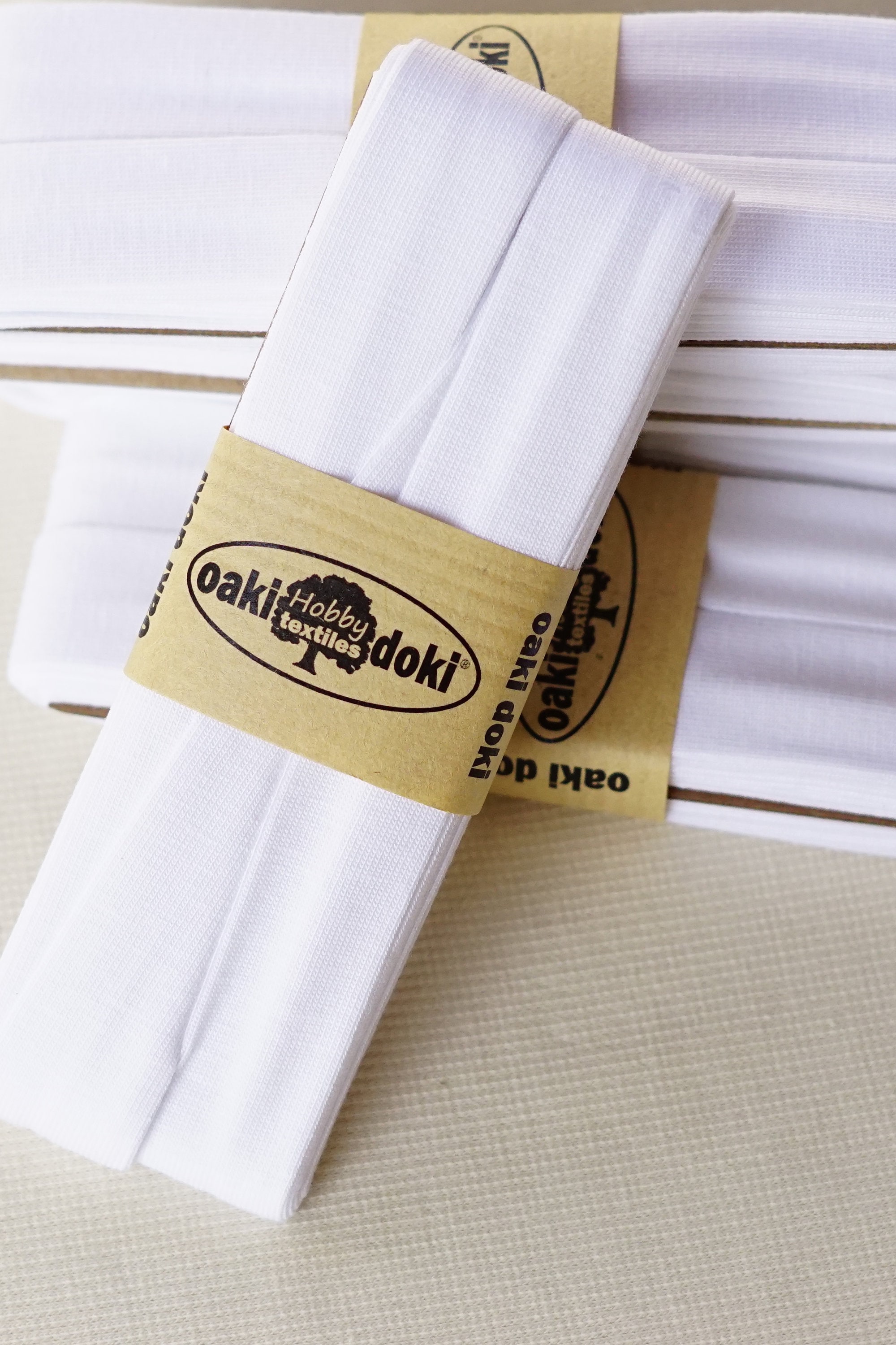 White 3 YDS 20mm Wide, Stretch Jersey Bias Tape, Double Fold, Oakidoki Oekotex, Bias Binding
