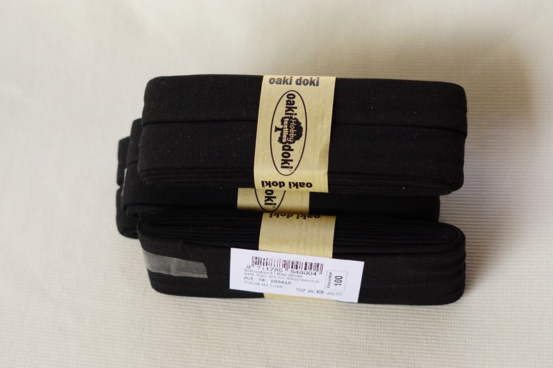 3 YDS Stretch Jersey Bias Tape, Black, Double folded, 3 meters, Oeko-Tex OakiDoki, Bias Binding Tape image 4