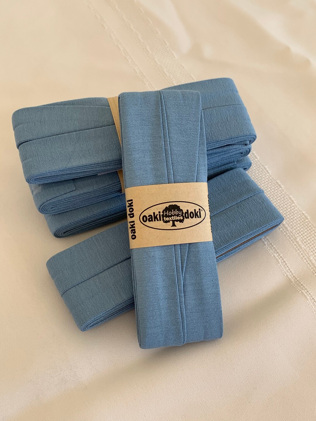 3 YDS Stretch Jersey BIAS Tape, Light Blue/gray 20mm Wide, Double Fold, Oakidoki, Bias Binding