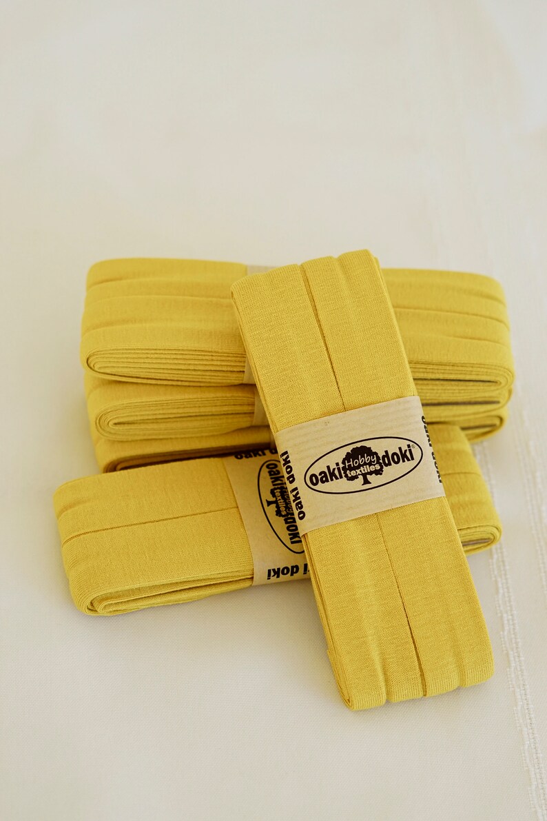 3 YDS Stretch Jersey Bias Tape, 20mm Dijon Ochre Yellow, OakiDoki Oeko-Tex, Bias Binding Tape image 1