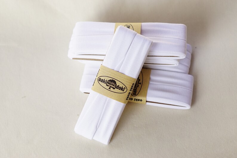 White 3 YDS 20mm Wide, Stretch Jersey Bias Tape, Double Fold, Oakidoki Oekotex, Bias Binding