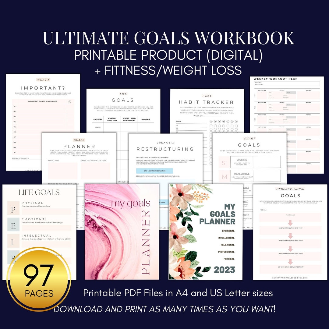 Ultimate GOAL SETTING Digital Planner and Minimalist Printable Workbook ...