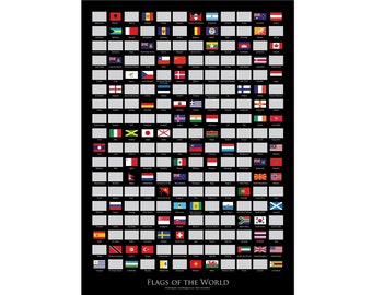 Flaggen der Welt Scratch Poster - A2 Schwarz Hochformat
