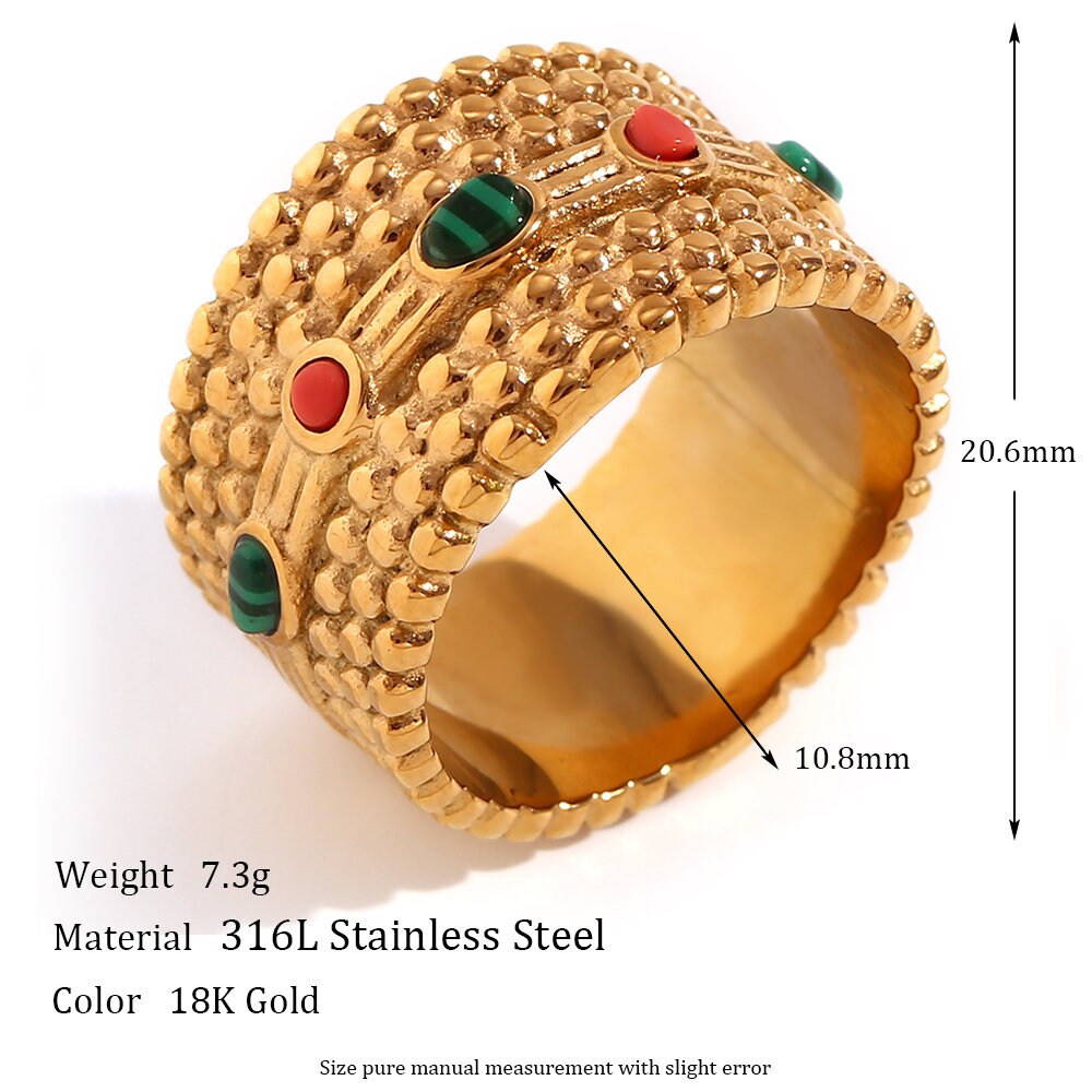 Wide Gold Braided Band Ring Chunky Ring Gemstone Stacking Ring Dome Ring Textured Geometric Bold