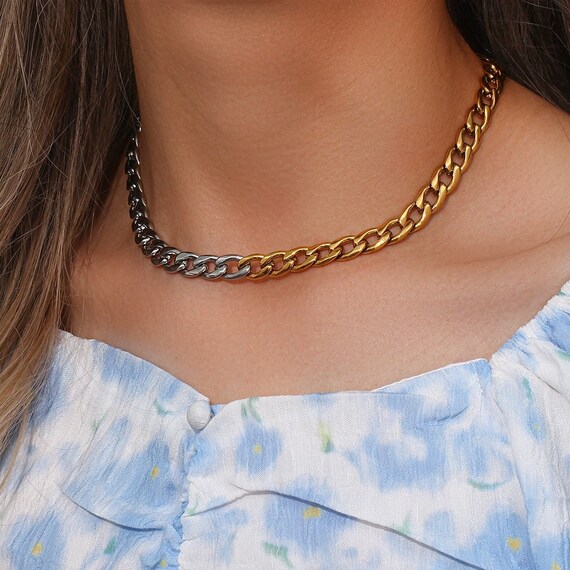 Chunky Choker Necklace Silver Cuban Link Chain Necklaces Thick