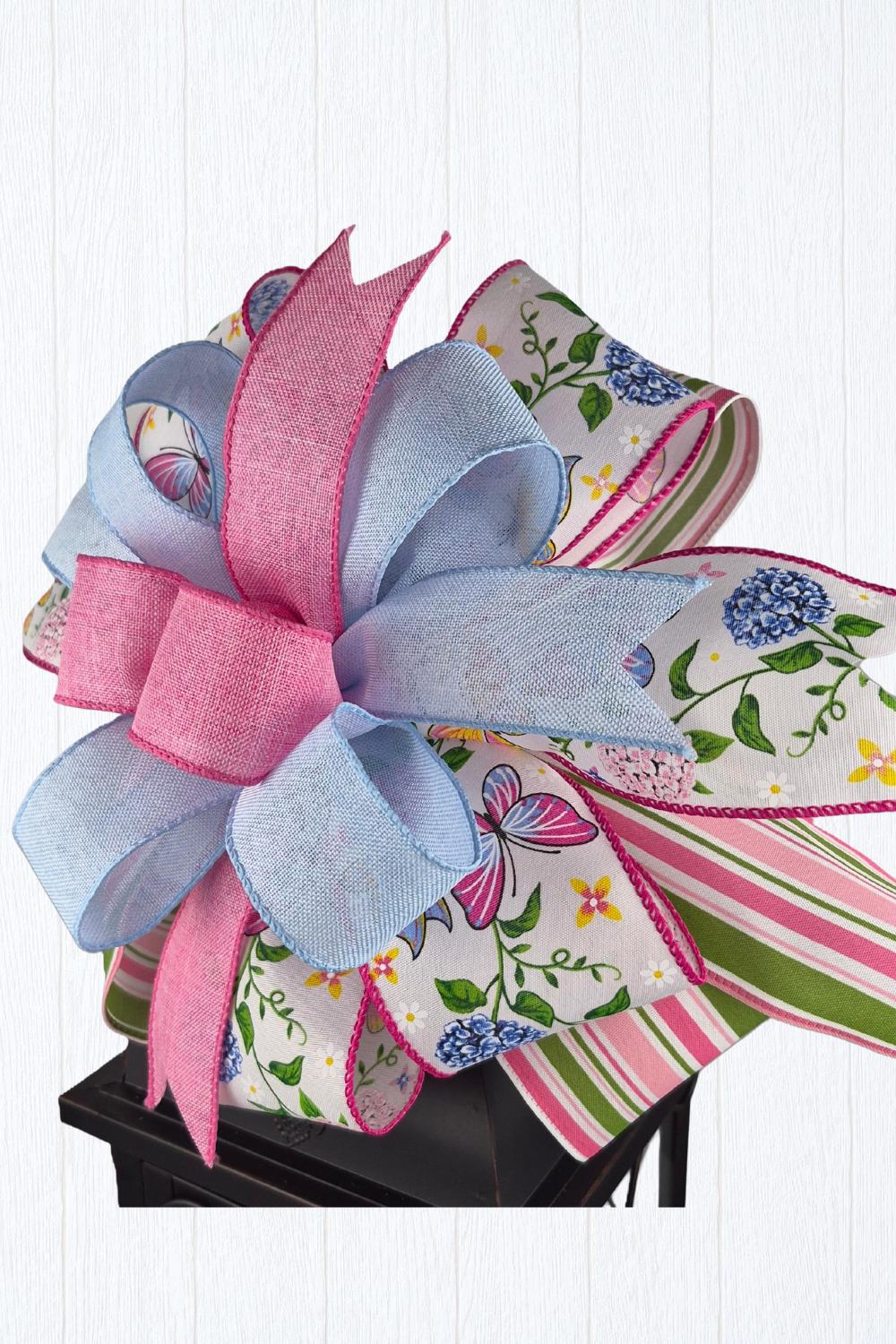 Hydrangea Garden Bow, Pink Blue Spring Floral Butterfly Wreath Bow - Etsy