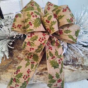 Burlap Christmas Bow, Holly Berry and Red Berries, Holiday Decor - Etsy