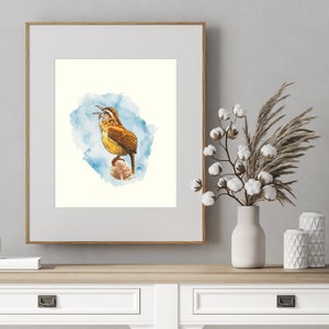 Carolina Wren, Watercolor Print, Bird Watching Art Gift