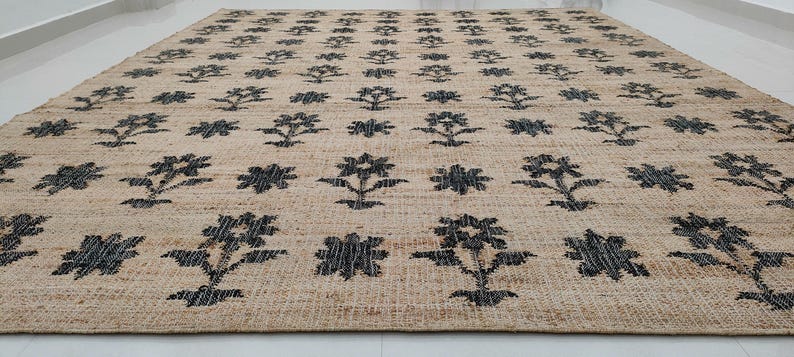 Tapete autêntico de juta preta Esme de qualidade premium, tecido à mão, da Anthropologie, para sala de estar, sala de jantar, qualquer tamanho, carpete personalizado imagem 4