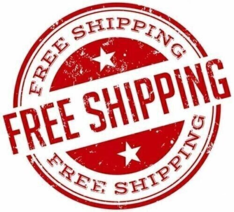 May include: Red circular stamp with the text "FREE SHIPPING" in white lettering. The stamp has a distressed, worn look and two white stars.
