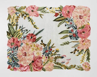 Tapetes de lã autênticos Anthropologie com flores silvestres de alta qualidade, tufados à mão, para sala de estar, sala de jantar e carpete personalizado