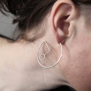 Large hoop earrings in silver, Bauhaus style, geometric stud earrings, hoops - Bauhaus IV