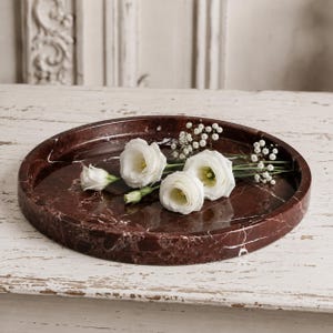 Round Rosso Levanto Natural Marble Tray – Elegance Carved in Stone, a Perfect Wedding Gift